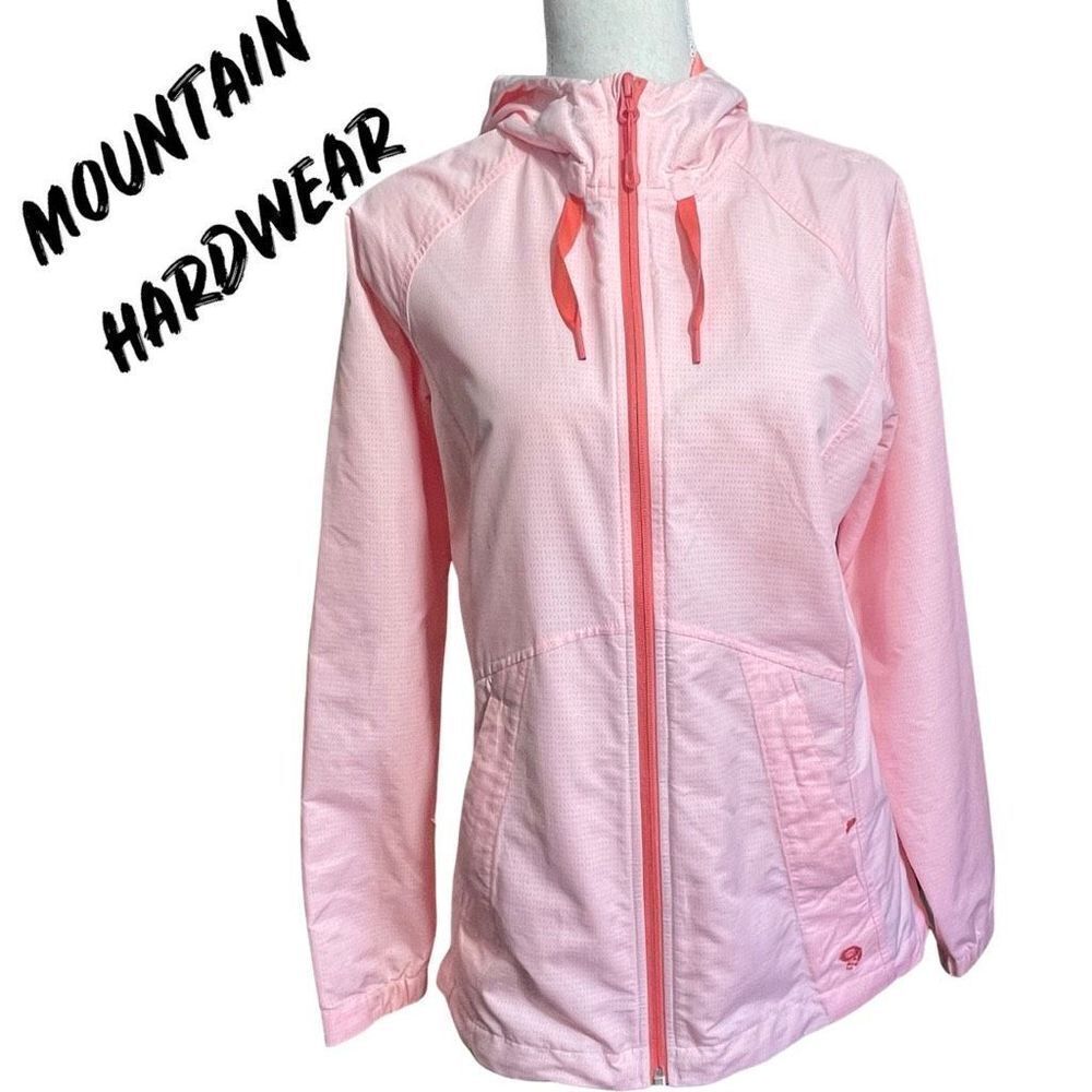 MOUNTAIN HARDWEAR Pink & White Windbreaker Jacket, Soft Lightweight Feel, Size S